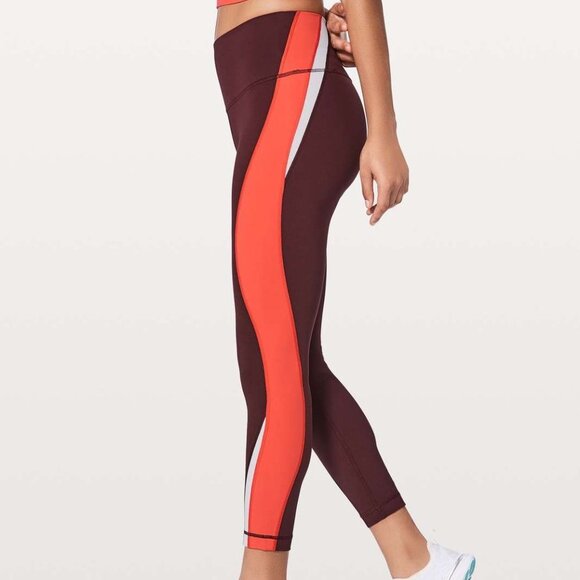 Lululemon Kick Serve Sweat Tight 25" Bordeaux Drama / Vivid Flame / White size 6 - Picture 3 of 10